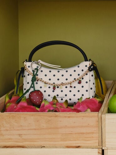 Hazel Polka-Dot Bow Top Handle Bag, Cream, hi-res
