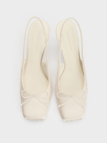 Satin Ruched Stiletto Slingback Pumps, Chalk, hi-res