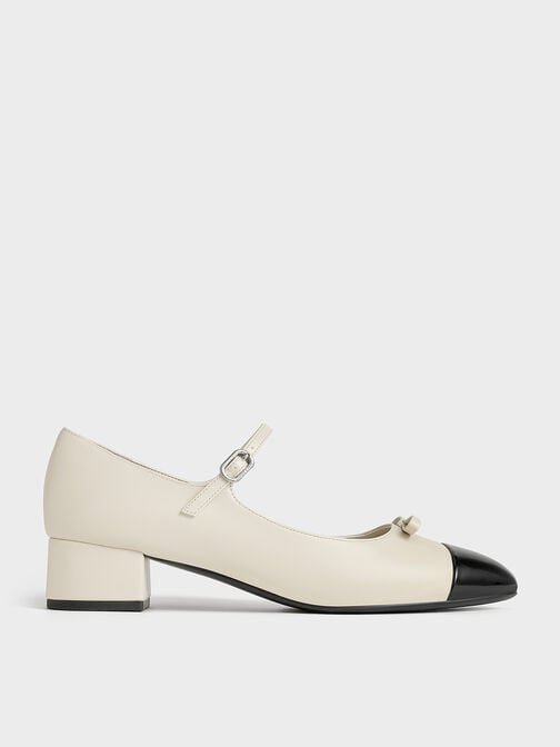 Bow Cap-Toe Mary Jane Pumps, Chalk, hi-res