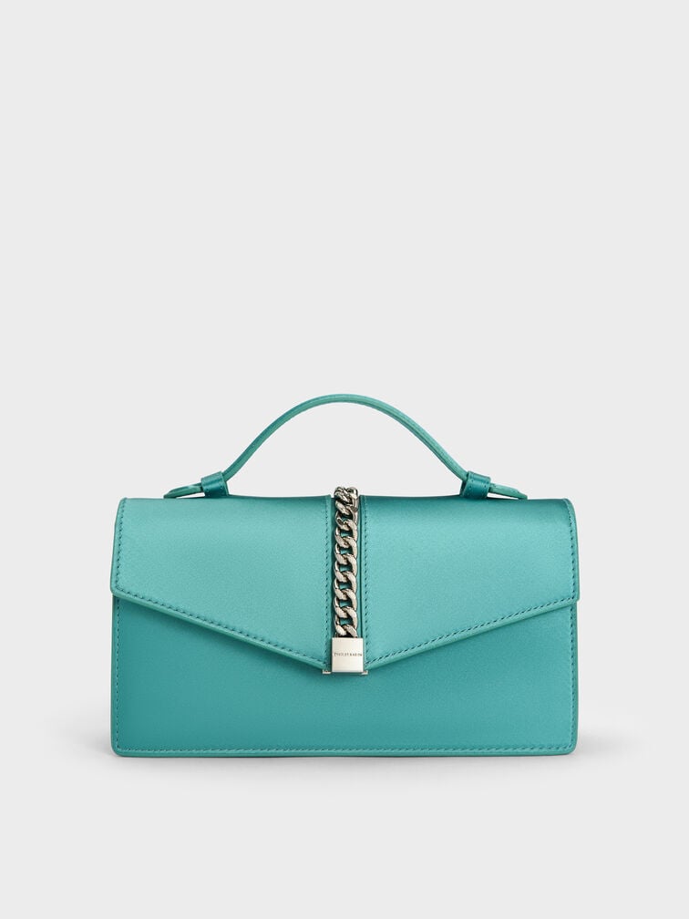 Taisia Chain Envelope Bag, Teal, hi-res