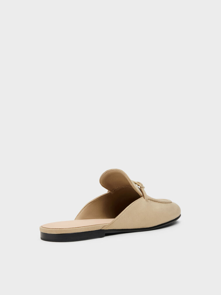 Faux Suede Metallic-Bar Loafer Mules, Beige, hi-res