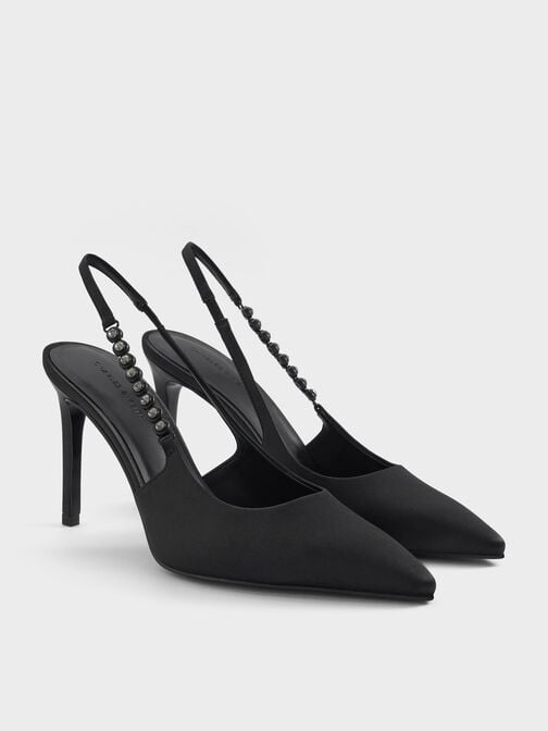 Flores Gem-Strap Slingback Pumps, Black, hi-res