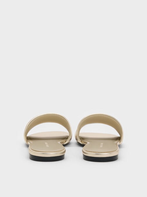 Metallic Slide Sandals, Light Gold, hi-res