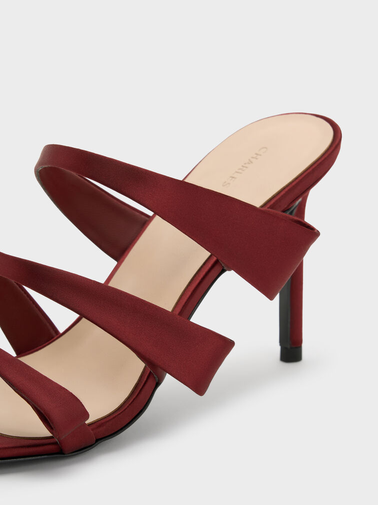 Satin Triple Pleated-Strap Stiletto Heels, Red, hi-res