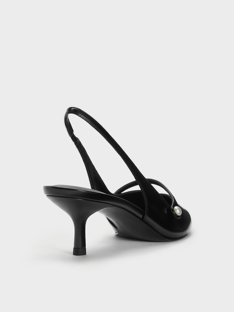Helena Pearl Slingback Kitten Heels, Black Boxed, hi-res