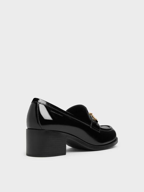 Metallic-Buckle Loafer Pumps, Black Boxed, hi-res
