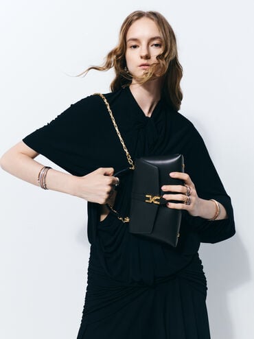 Adalyn Metallic-Buckle Top Handle Bag, Black, hi-res