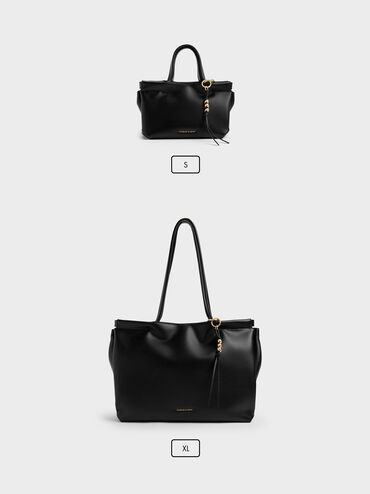 XL Zephyr Tassel Tote Bag, Black, hi-res