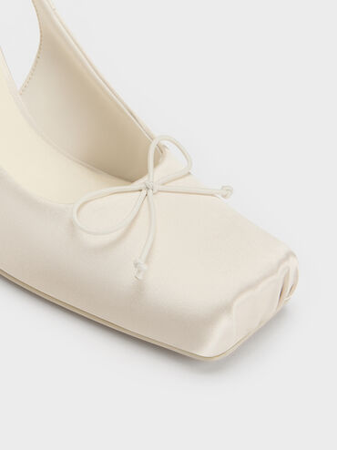 Satin Ruched Stiletto Slingback Pumps, Chalk, hi-res