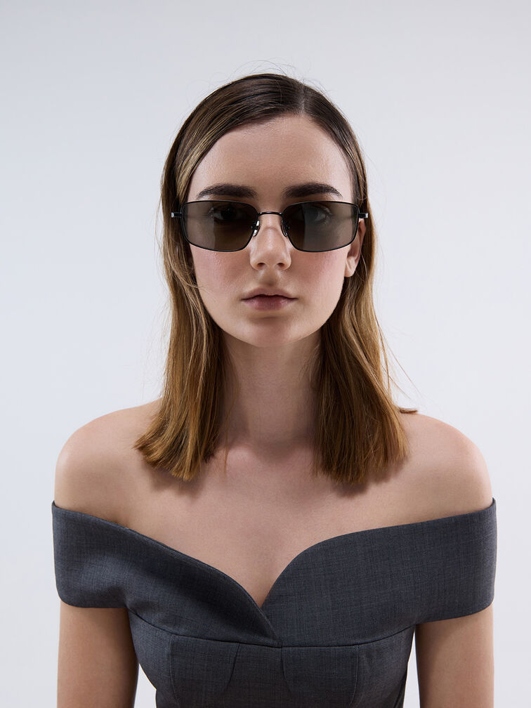 Inara Metallic-Rim Sunglasses, Black, hi-res