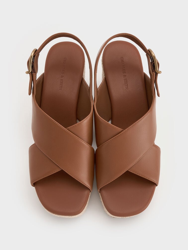Crossover Espadrille Wedges, Brown, hi-res