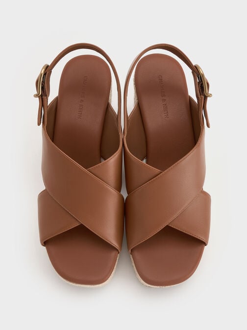 Crossover Espadrille Wedges, Brown, hi-res