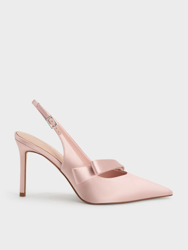 Satin Pleated-Strap Slingback Pumps, Pink, hi-res