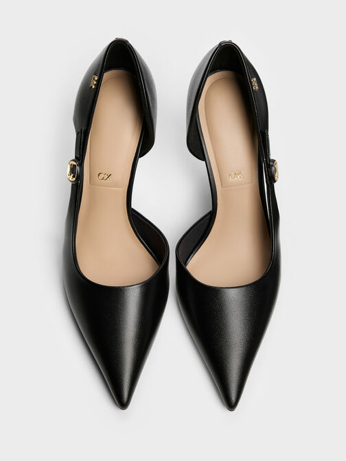 Leather Pointed D'Orsay Stilettos, Black, hi-res