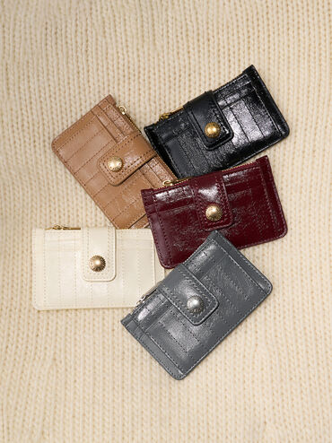 Donna Crinkle-Effect Panelled Card Holder, Tan, hi-res