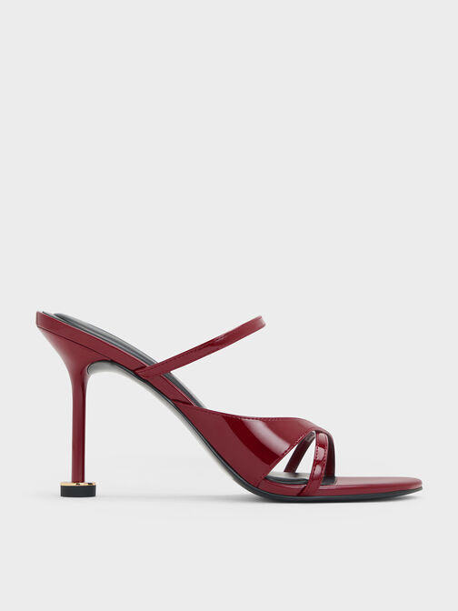 Wynn Patent Strappy Heeled Mules, Red, hi-res