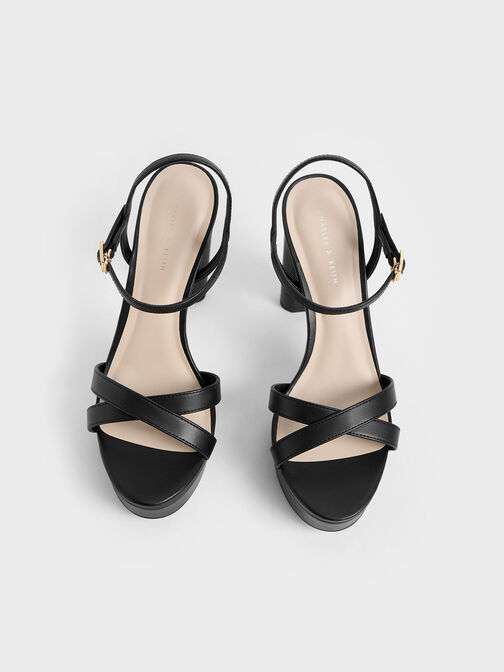 Faye Crossover Platform Heeled Sandals, Black, hi-res