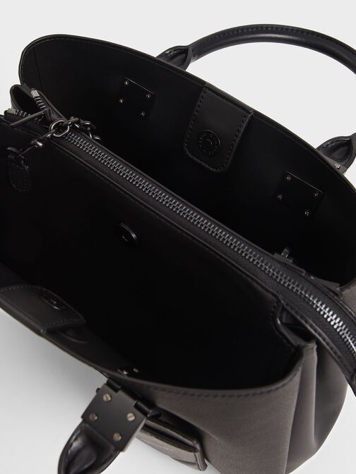 Cameron Double Top Handle Bag, Ultra-Matte Black, hi-res