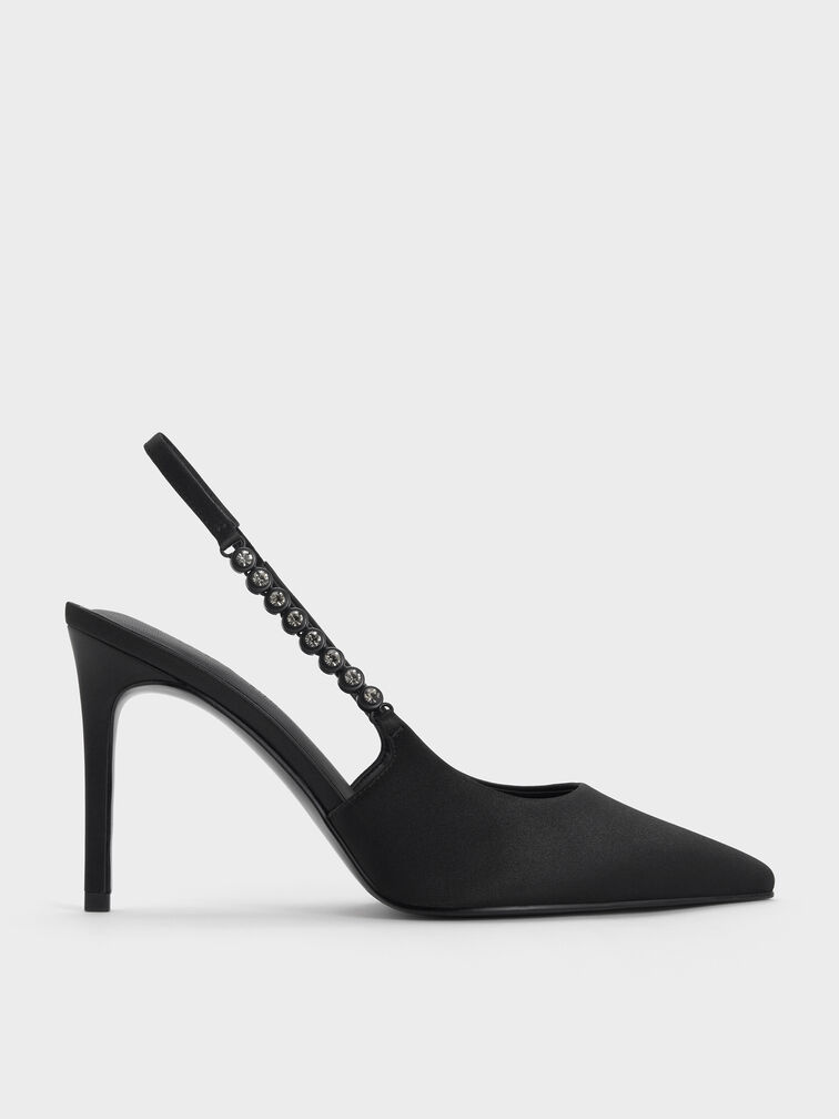 Flores Gem-Strap Slingback Pumps, Black, hi-res