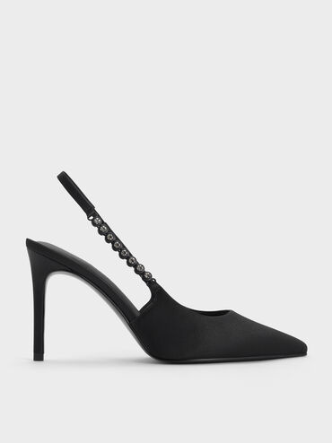 Flores Gem-Strap Slingback Pumps, Black, hi-res