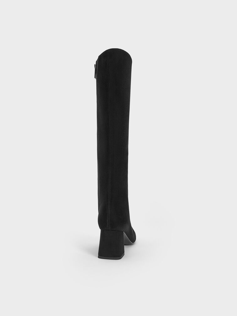 Faux Suede Square-Toe Knee-High Boots, Black Textured, hi-res