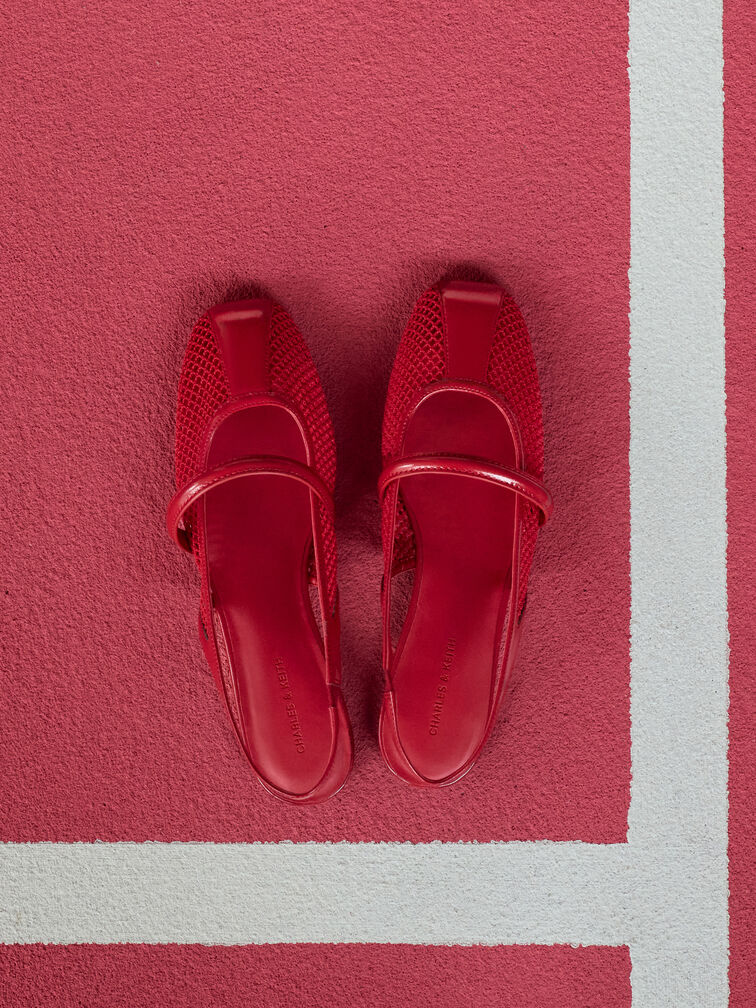 Ellory Mesh Slingback Mary Jane Flats, Red, hi-res