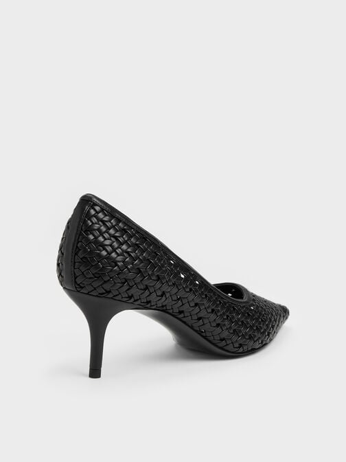 حذاء كعب ستيليتو منسوج بمقدمة مدببة, أسود, hi-res