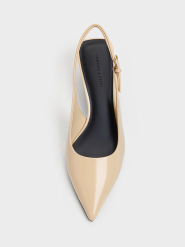 Pointed Slingback Kitten Heels, Beige, hi-res