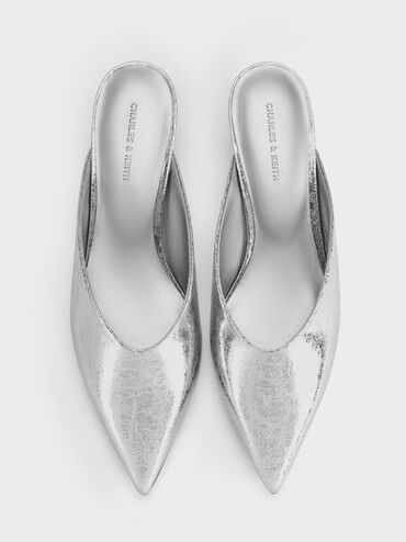 Metallic Speckled-Heel Wedge Mules​, Silver, hi-res