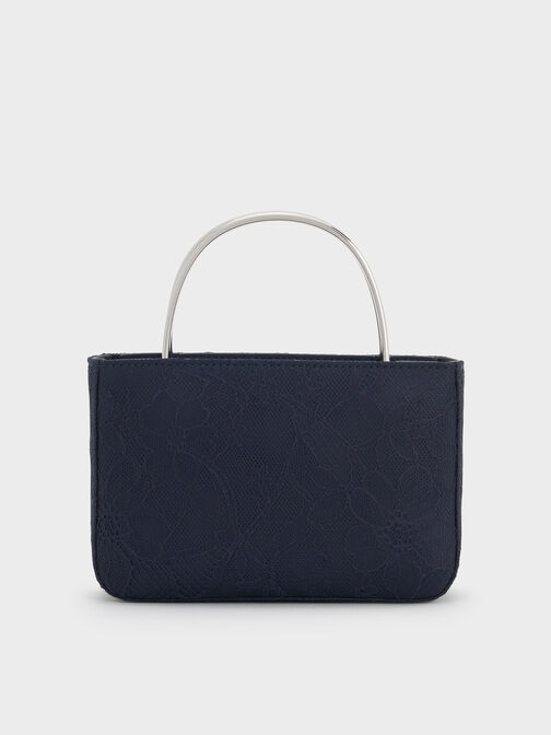 Jennis Lace & Satin Top Handle Bag, Dark Blue Textured, hi-res
