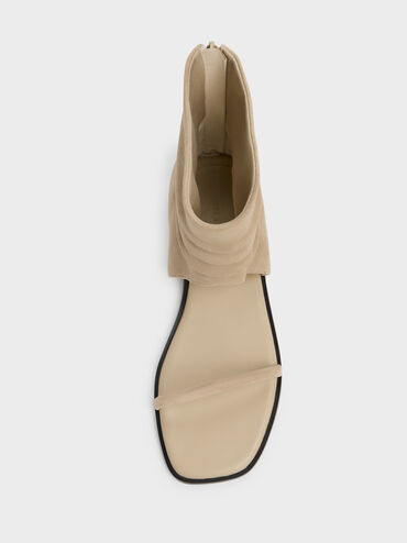 Joplin Ruched Faux Suede Boot Sandals, Beige, hi-res