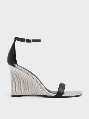 Two-Tone Ankle-Strap Wedges, Black, hi-res