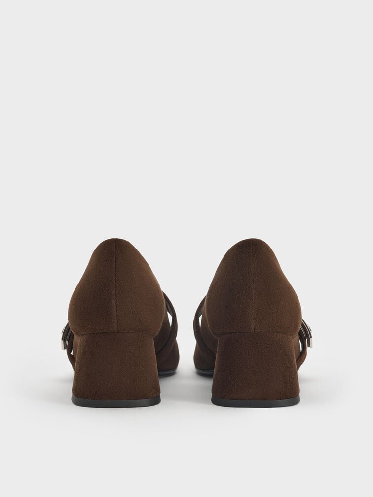 Lando Faux Suede Mary Jane Pumps, Dark Brown Textured, hi-res