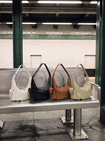 Bessie Side-Pocket Hobo Bag, Noir, hi-res