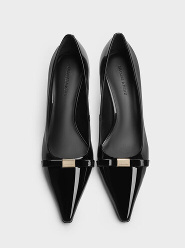 Dorian Patent Bow Pointed Stiletto Pumps, Black Patent, hi-res
