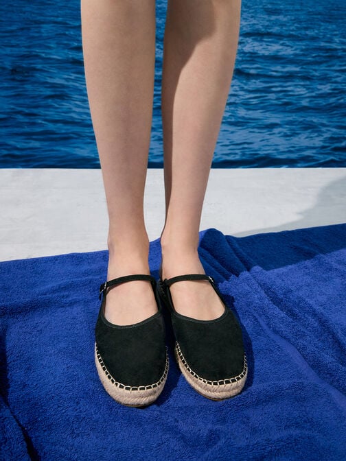 Bernadine Faux Suede Espadrille Mules, Black Textured, hi-res