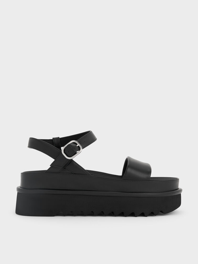 Flatform Sandals, Black, hi-res