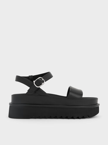 Flatform Sandals, Black, hi-res