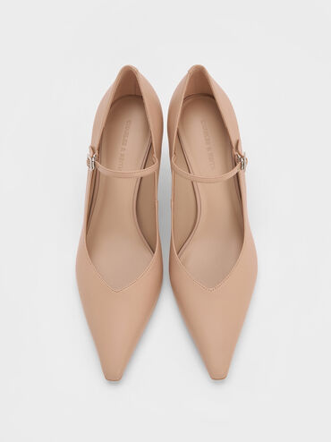 Pointed Mary Jane Pumps, Nude, hi-res