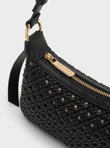 حقيبة كتف كالا صغيرة منسوجة, أسود, hi-res