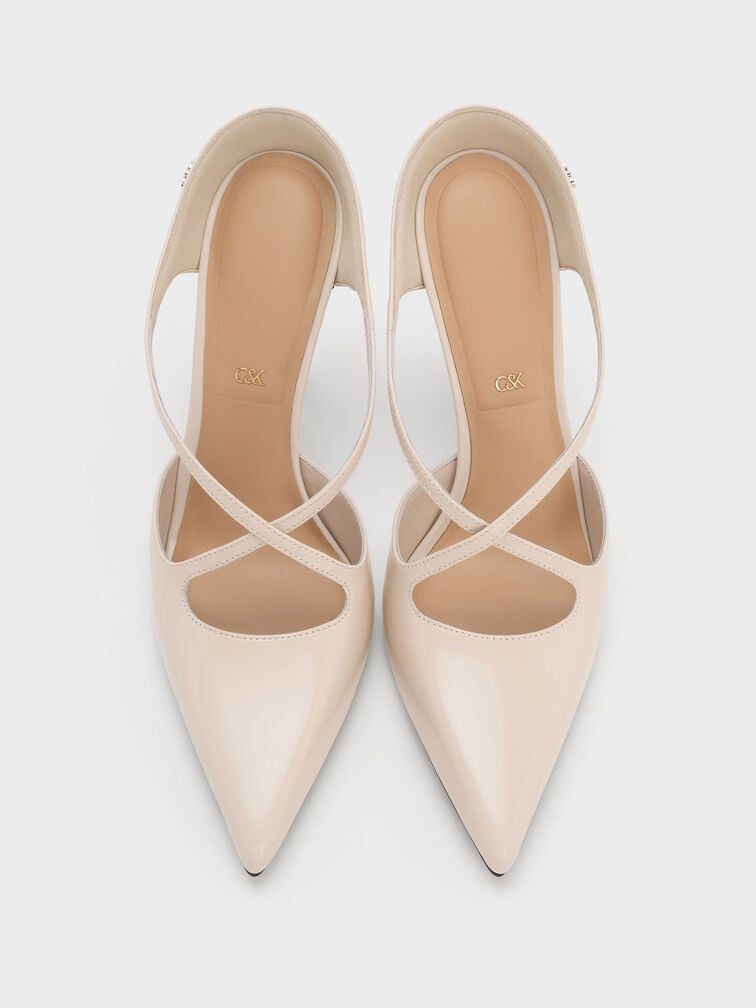 Kyra Leather Crossover Stiletto Mules, Oat, hi-res