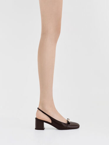 Dorian Patent Bow Slingback Pumps, Dark Brown, hi-res