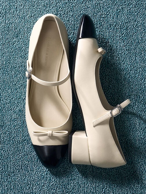 Bow Cap-Toe Mary Jane Pumps, Chalk, hi-res