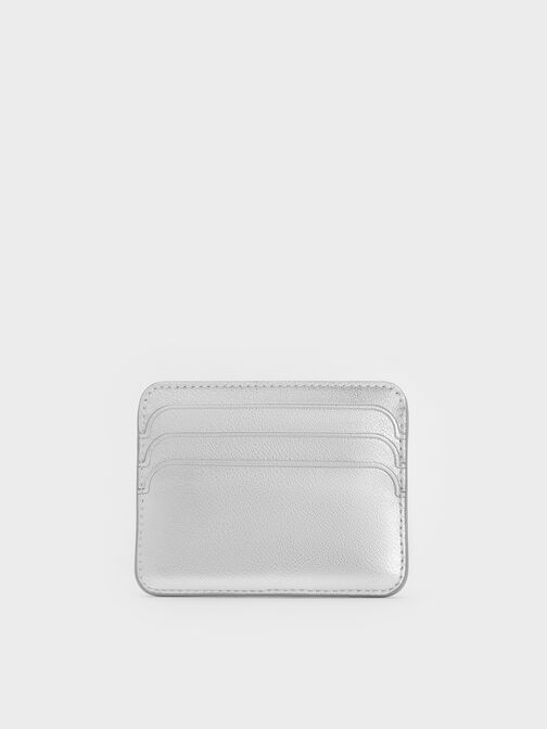 Cleo Metallic Quilted Card Holder, Silver, hi-res