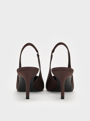 Kaia Satin Pointed Slingback Pumps, Dark Brown Textured, hi-res