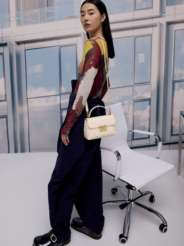حقيبة ألفا مبطنة بذراع علوي, كريمي, hi-res