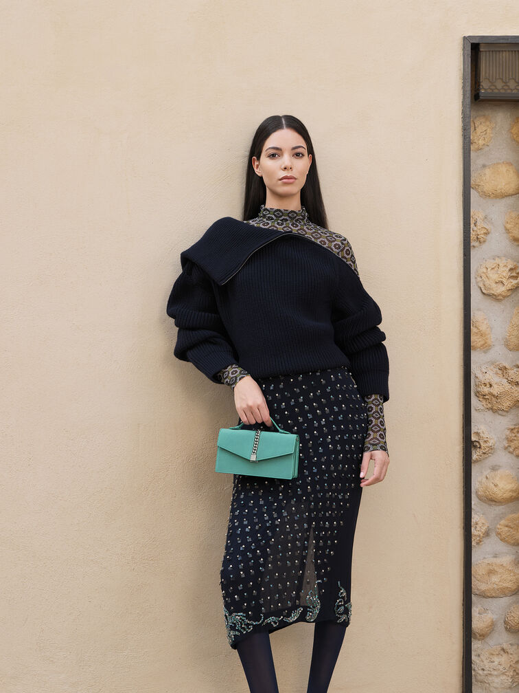 Taisia Chain Envelope Bag, Teal, hi-res