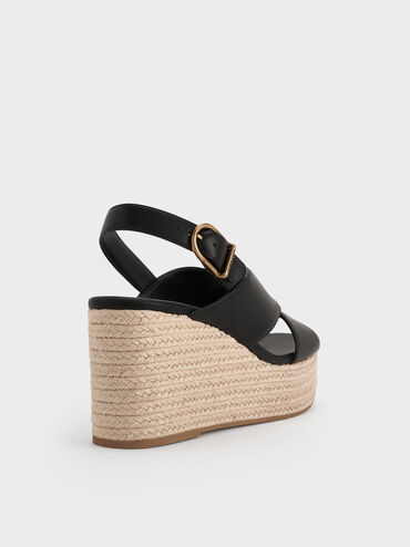 Crossover Espadrille Wedges, Black, hi-res