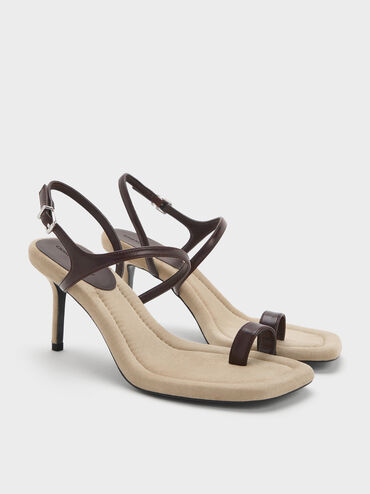 Toe-Ring Stiletto Sandals, Dark Brown, hi-res