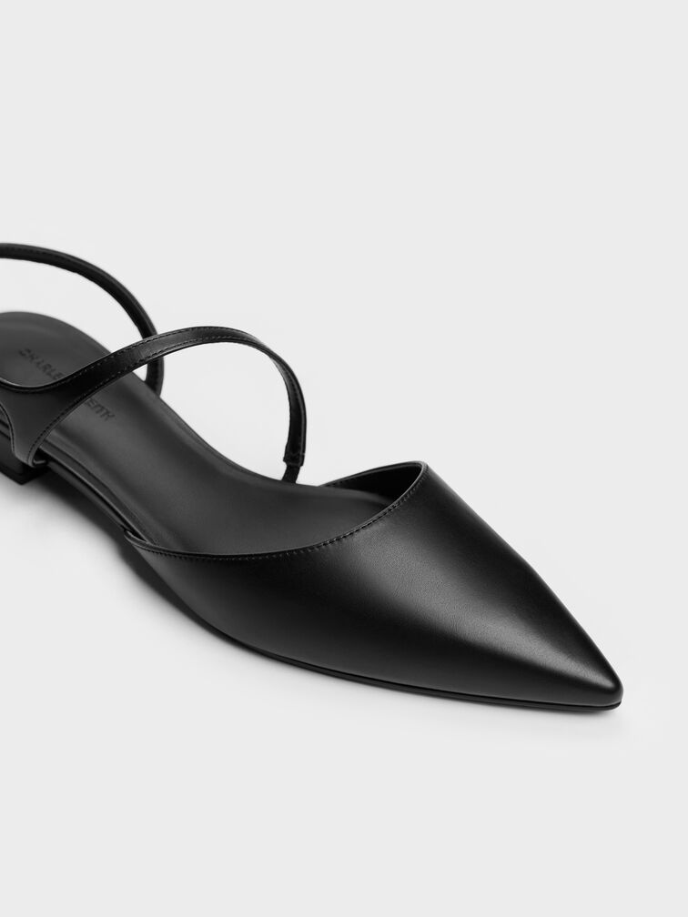 Cordelia Pointed Slingback Flats, Black, hi-res